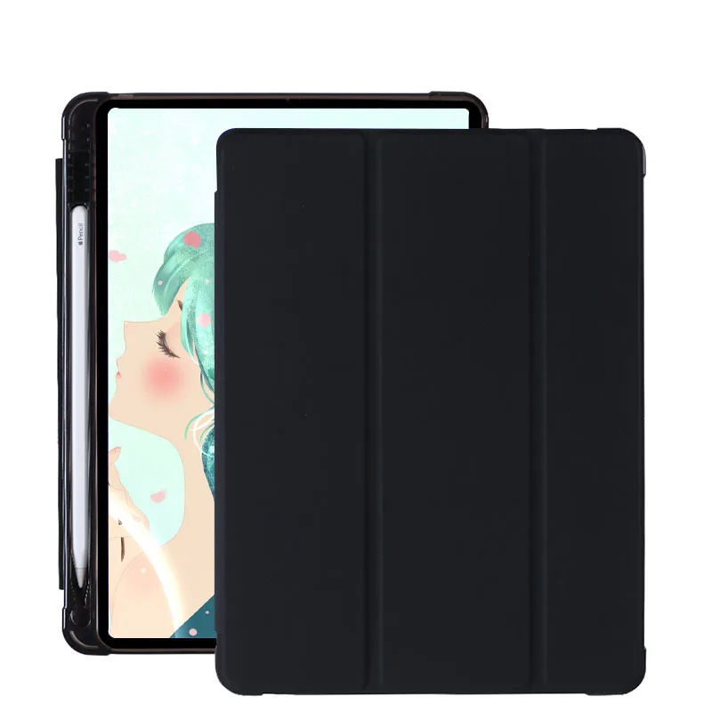 

Magnet tablet cases slim lightweight trifold For Ipad 10.2 2019 2020 2021 Pu Leather Tpu Clear Transparent Pencil Holder Case