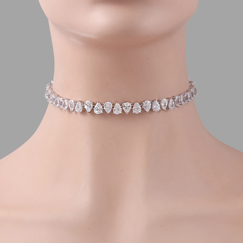 

High Quality Pear Cut Cubic Zirconia CZ Crystal Tennis Choker Necklace for Women Party Banquets Jewels