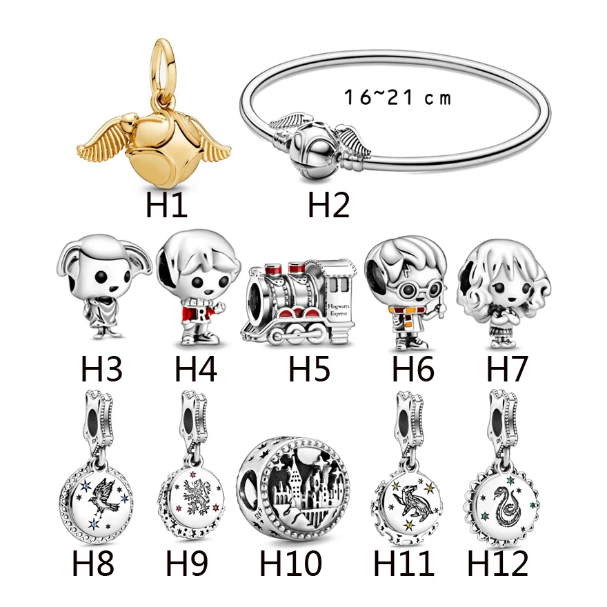 

Wholesale Hharry Ppotter Charms Beads 925 Sterling Silver Heart Hogwarts Express Train Charms for Pan Jewelry Making, Silver color