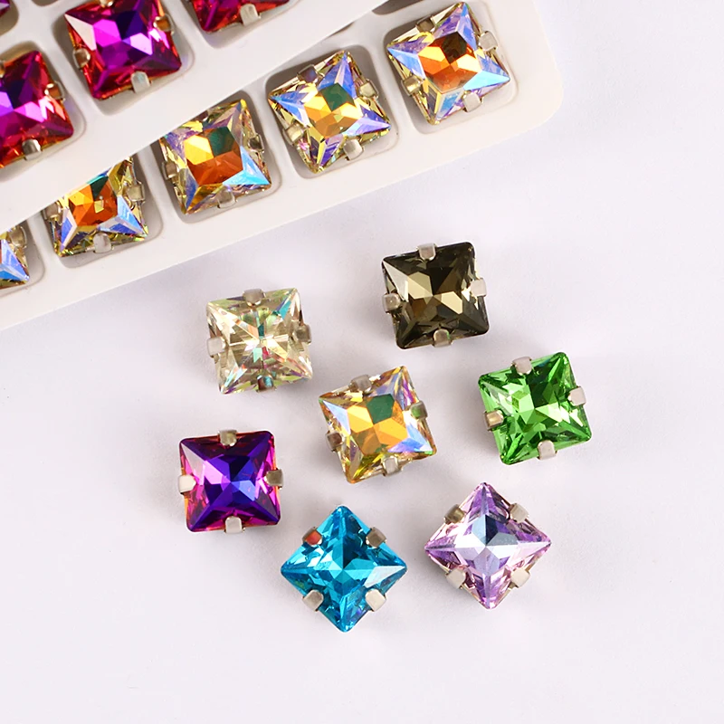 

Xiaopu K9 Glass Stone Princess Square Shape Rhinestones with 0.4mm Copper Setting Perfect for Sewing