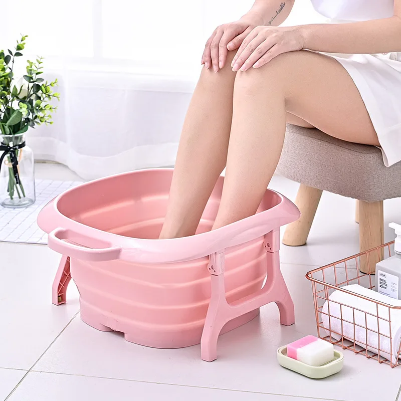 

Useful Traditional Chinese style PP TPR Material Collapsible Household Bathroom Folding Foot Soak Basin Foot Bath Tub, Blue/pink/gray