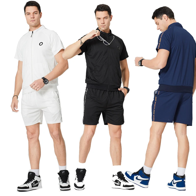 

New Arrival Zip Cardigan Shoulder With Letter Men Tracksuit Set With Pocket Ventilation Casual Shorts Two Piece Suit, As pictures