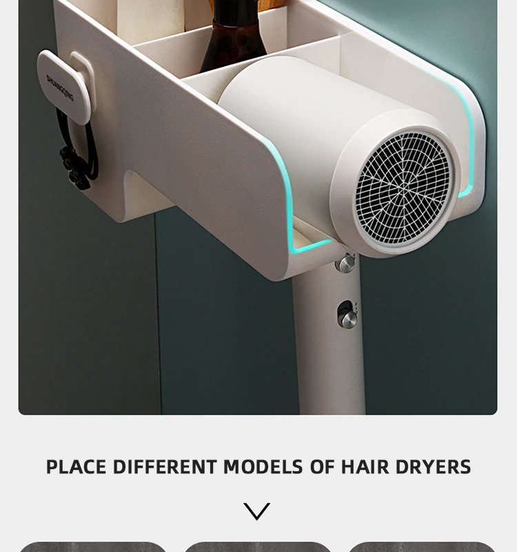 Adhesive Hair Dryer Holder Wall Mount-No Drilling Hair Dryer Styling Tools Organizer Storage- Multifunctional Shelf