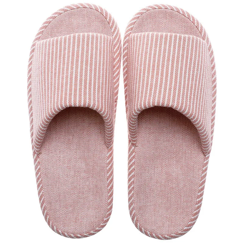 

Wholesale New Fashion Unisex Stripe Linen Indoor Flooring Slip-proof Home Slipper Shoes, 6 colors