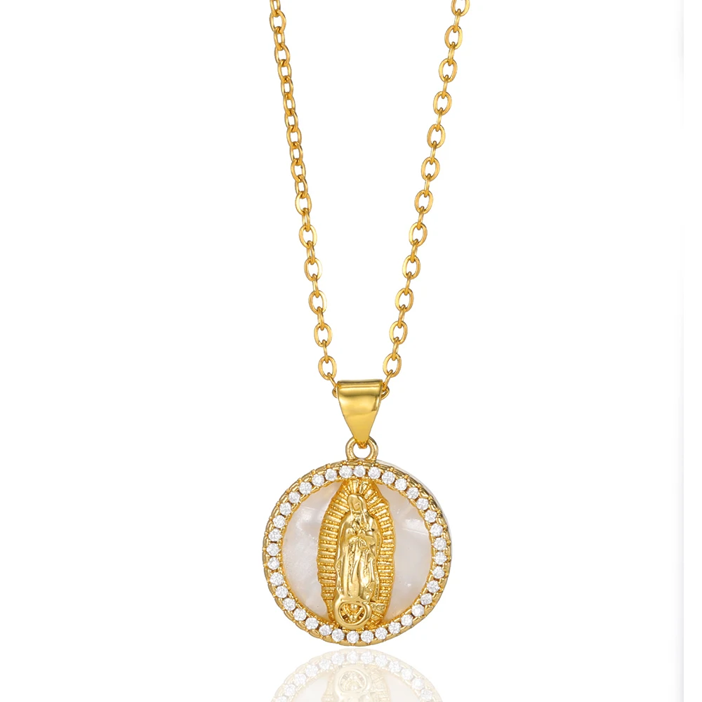 

Stainless Steel Gold Plated Guadalupe Virgin Mary Oval Pendant Necklace for Women Men