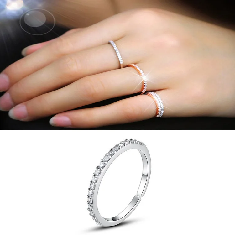 

Juhu 2021 New Korean Fashion Rose Gold Single Row Diamond Simple Tail Ring, Single row ring (white gold), single row ring (rose gold)