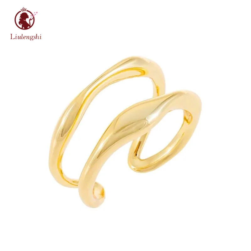 

Minimalist Gold Stainless Steel Double Curved Rings Hot Selling Geometric Hollow Double Layer Ring