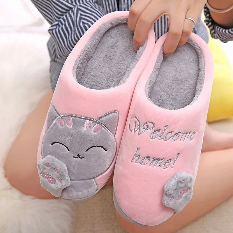 

MMX138 Women Trendy Winter House Slippers Best Price Indoor Warm Cute Cat Slippers 2021, As picture or custom