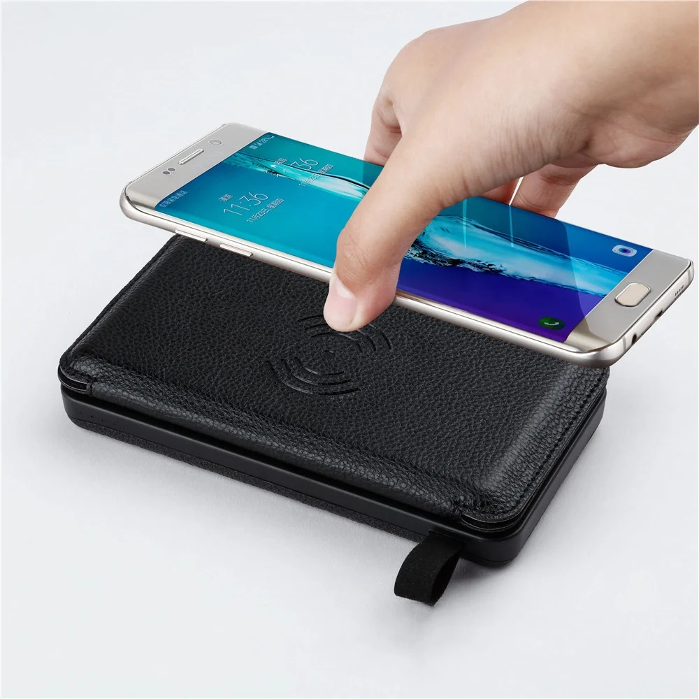2020 hot Sale Luxury Qi Wireless Powerbank 20000mah Double USB charger Leather Case Wireless Power bank