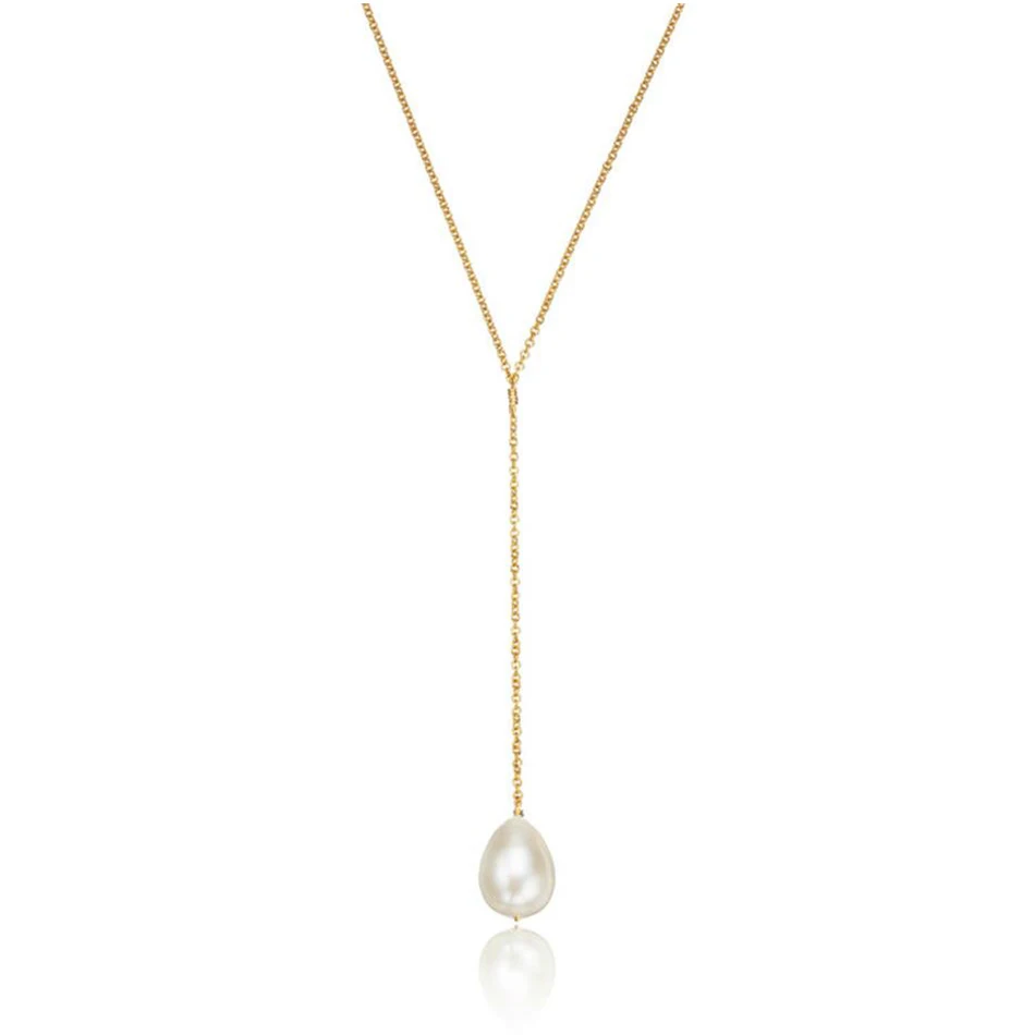 

luxury necklace hot selling 925 sterling silver 18k gold plated jewelry large pearl lariat necklace