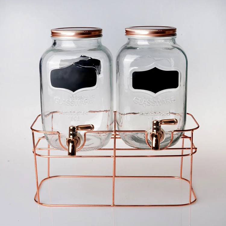 2x4l Wholesale Glass Beverage Dispenser With Rose Gold Metal Rack Buy