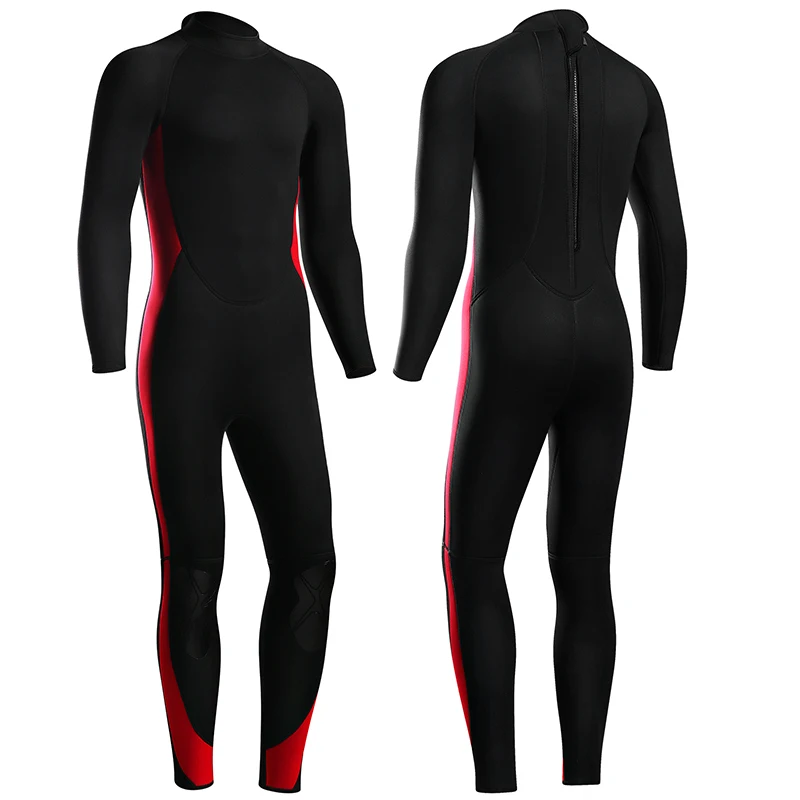 

2021 Newest Suit Keep Warm UV Protection Full Scuba Diving Wetsuit Men for Surfing Snorkeling Water Sports, Black red