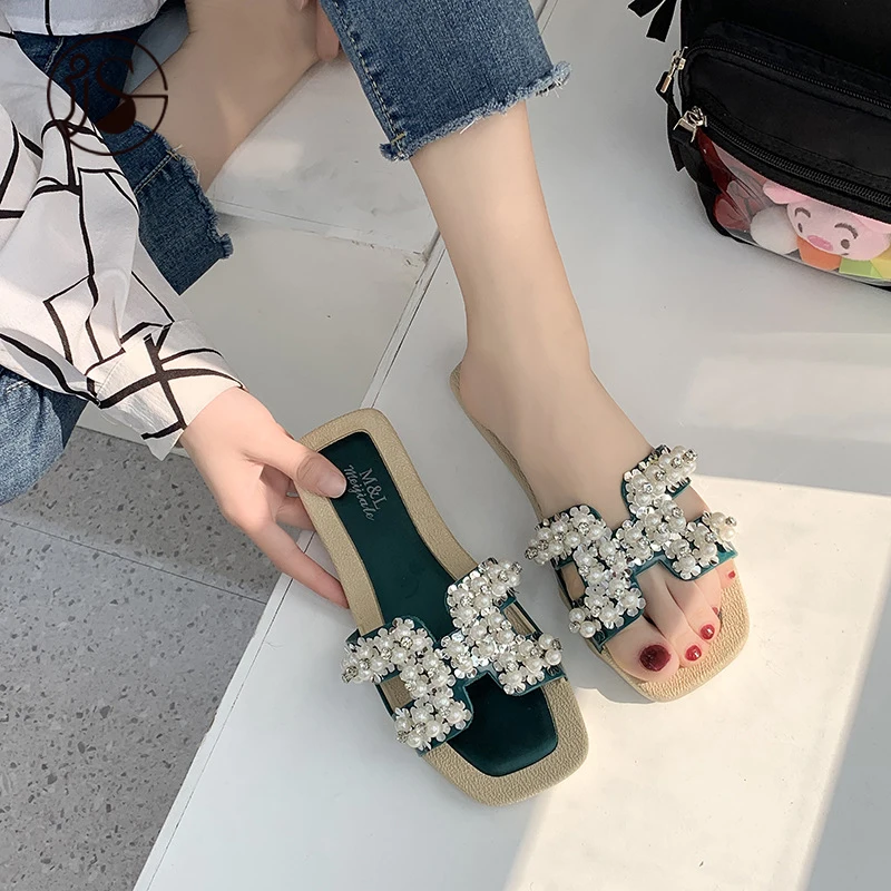 

2021 fashion ladies sandals pearl casual designer slides comfort light weight women slippers, Customized color