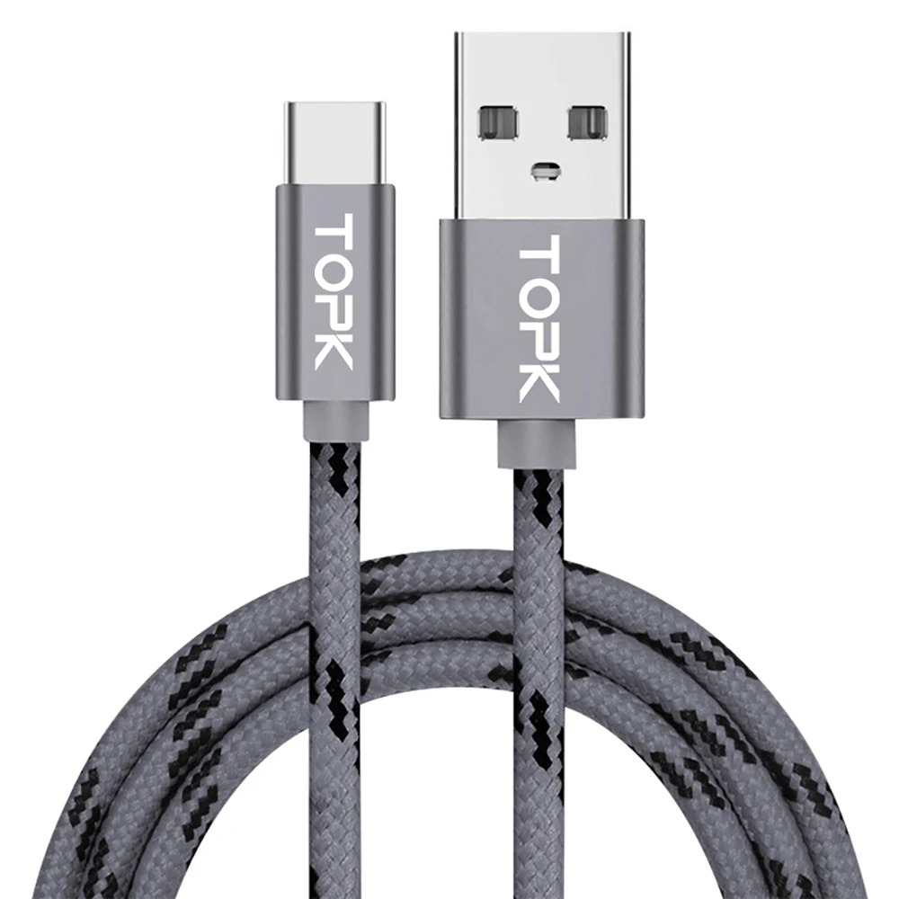 

Free Shipping TOPK AN09 2M QC3.0 Nylon Weave USB Type C Cable, Dark gray