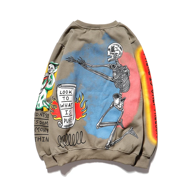 

Amazon Ebay hot sales cotton sweaters men hoodie hip hop graffiti unisex women's men's skull hoodies & sweatshirts