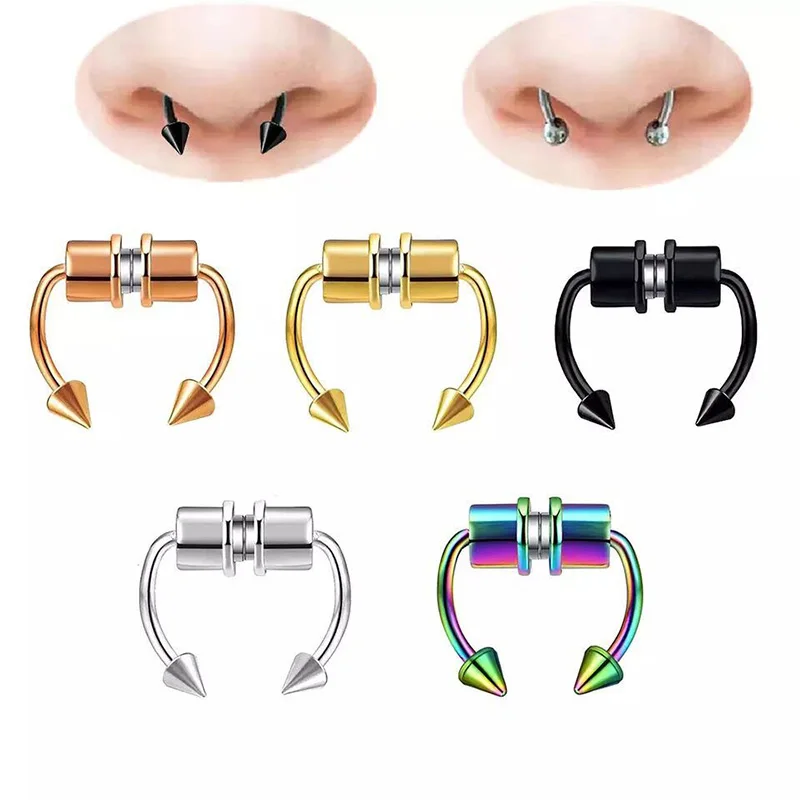 

Magnetic Septum Nose Ring Fake Septum Piercing Horseshoe Stainless Steel Non-Piercing Clip On Nose Rings Wholesale