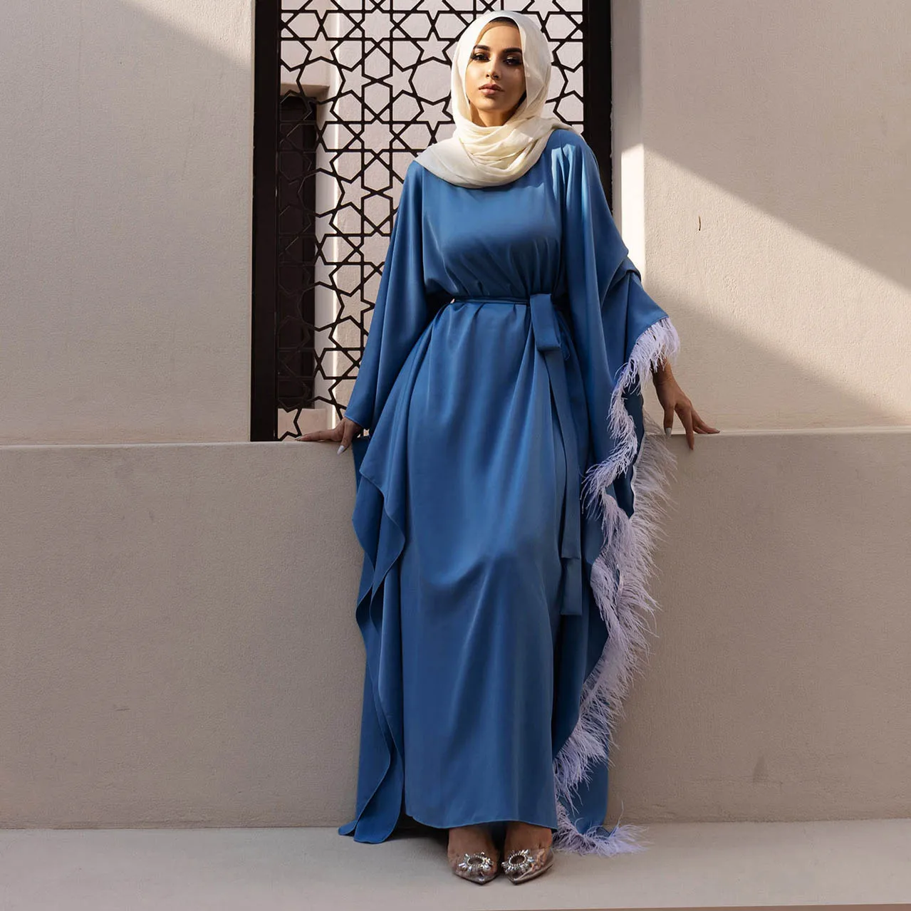 

Yibaoli Manufacturer Well Made high quality blue and black butterfly abaya designs free size with feather butterfly abaya, Blue, black