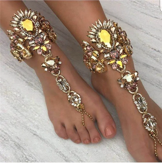 

Jachon Beach Jewelry Accessories Colorful Crystal Anklet Bracelet For Women Leg Foot Sandals Ankle Chain, Picture