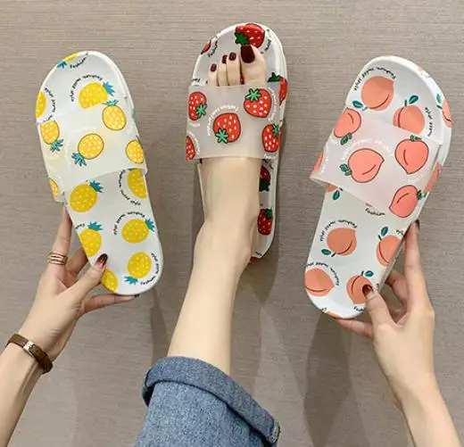 

2021 transparent pvc jelly fruit women slides slippers ladies print children kids slippers flat beach summer