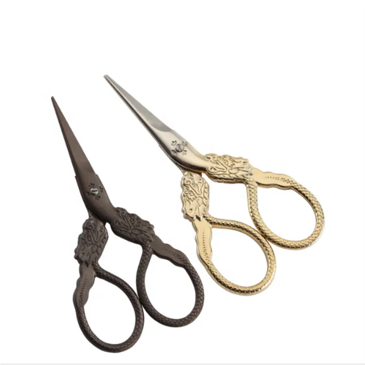 

Vintage Embroidery Sewing Scissors engraved small antique stork trimming scissors