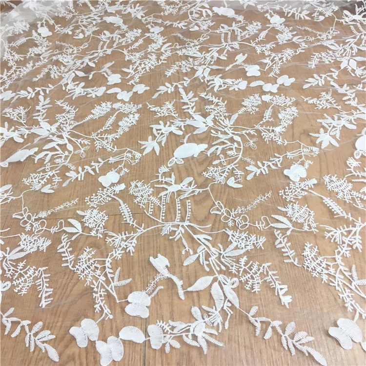 

Simple bridal flower white lace embroidered fabric elegant, Accept customized color