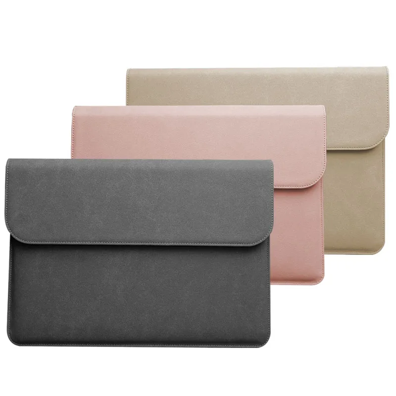 

New Horizontal Style Slim Soft PU Leather Protective Case Laptop Sleeve Cover Anti-Scratch Waterproof Laptop Bag, Gret,khaki,pink
