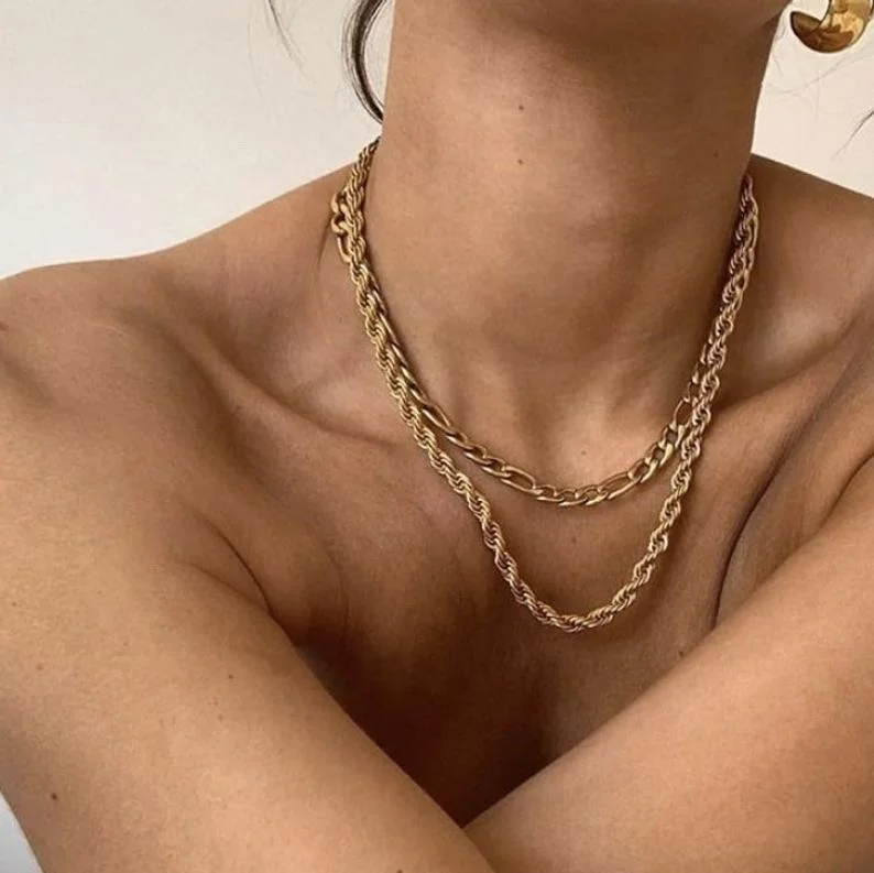 

Luxury fashion Stainless Steel Trends Twisted Choker Chunky Chain Necklace Gold Rope Twist Chain Necklace