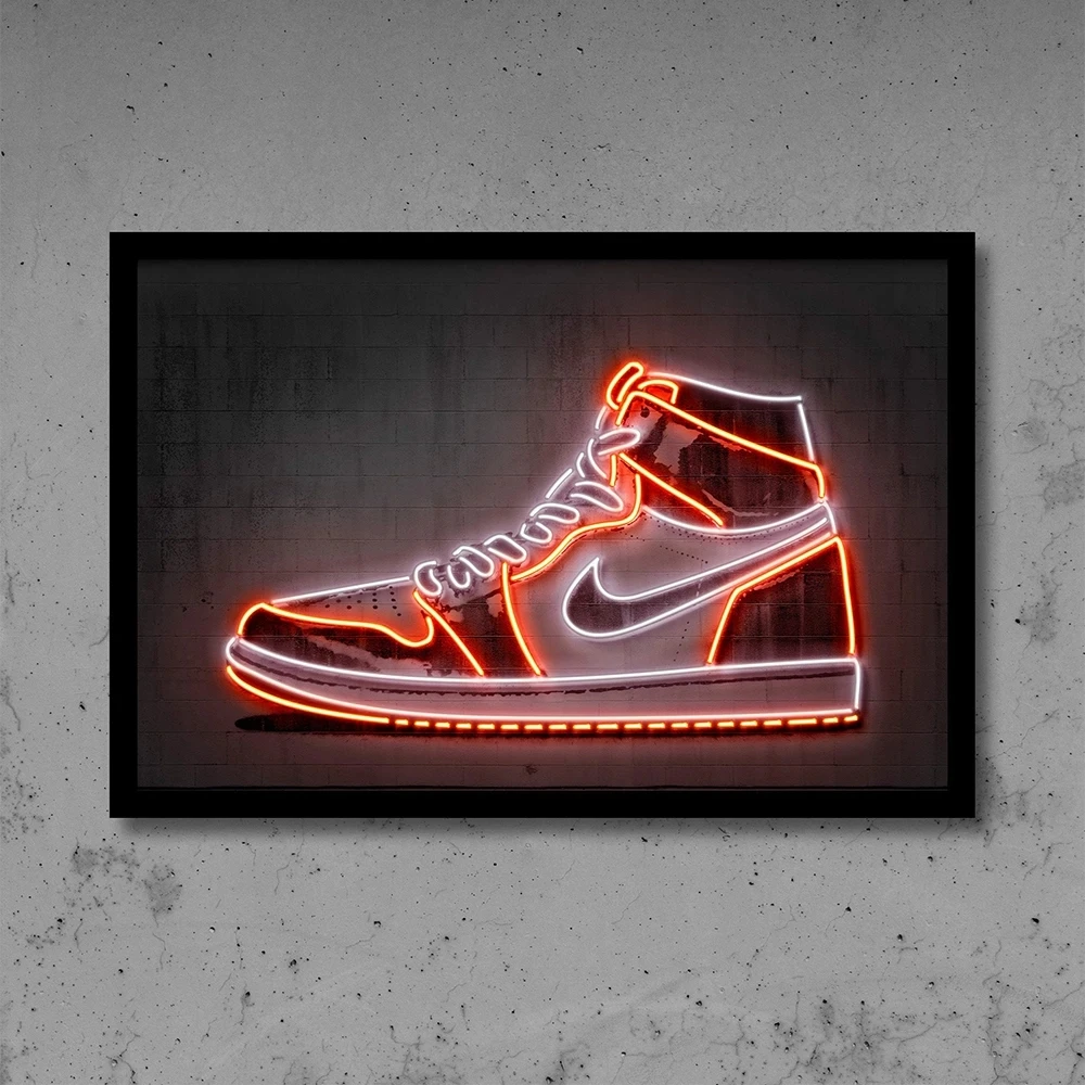 

Sneaker Art Print Basketball Shoes Sport Poster Street Wall Art Neon Canvas Painting Gift Idea Man Office and Home Decoration