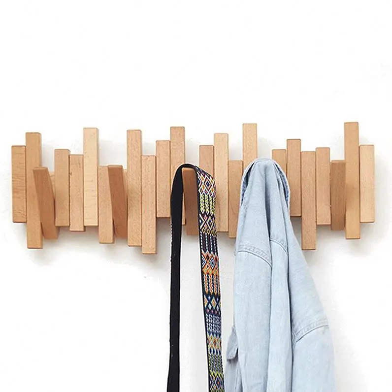 

Beech Wood Hook Wall Mounted Folding Hook Rack Wall Mounted for lady, Natural