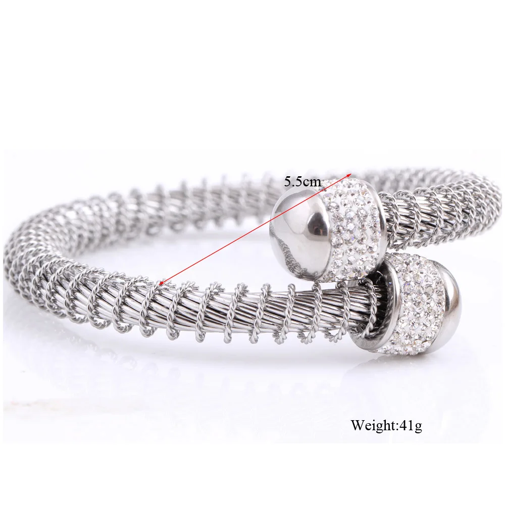 

New arrival spring wire line colorful beads cross Stainless steel Cable stretch bracelet Bangles for women, Silver