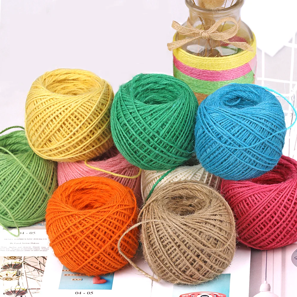 

2-2]50M  Natural Burlap Hessian Jute Twine Cord Hemp Rope String Color Gift Packing Strings Christmas Party Supplies Decor, 16 colors