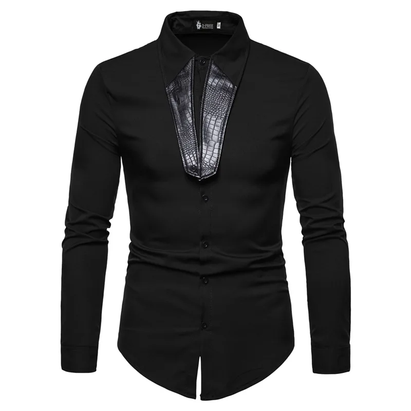 

Free Shipping Casual PU Patchwork Solid Color Designed Men's Shirts