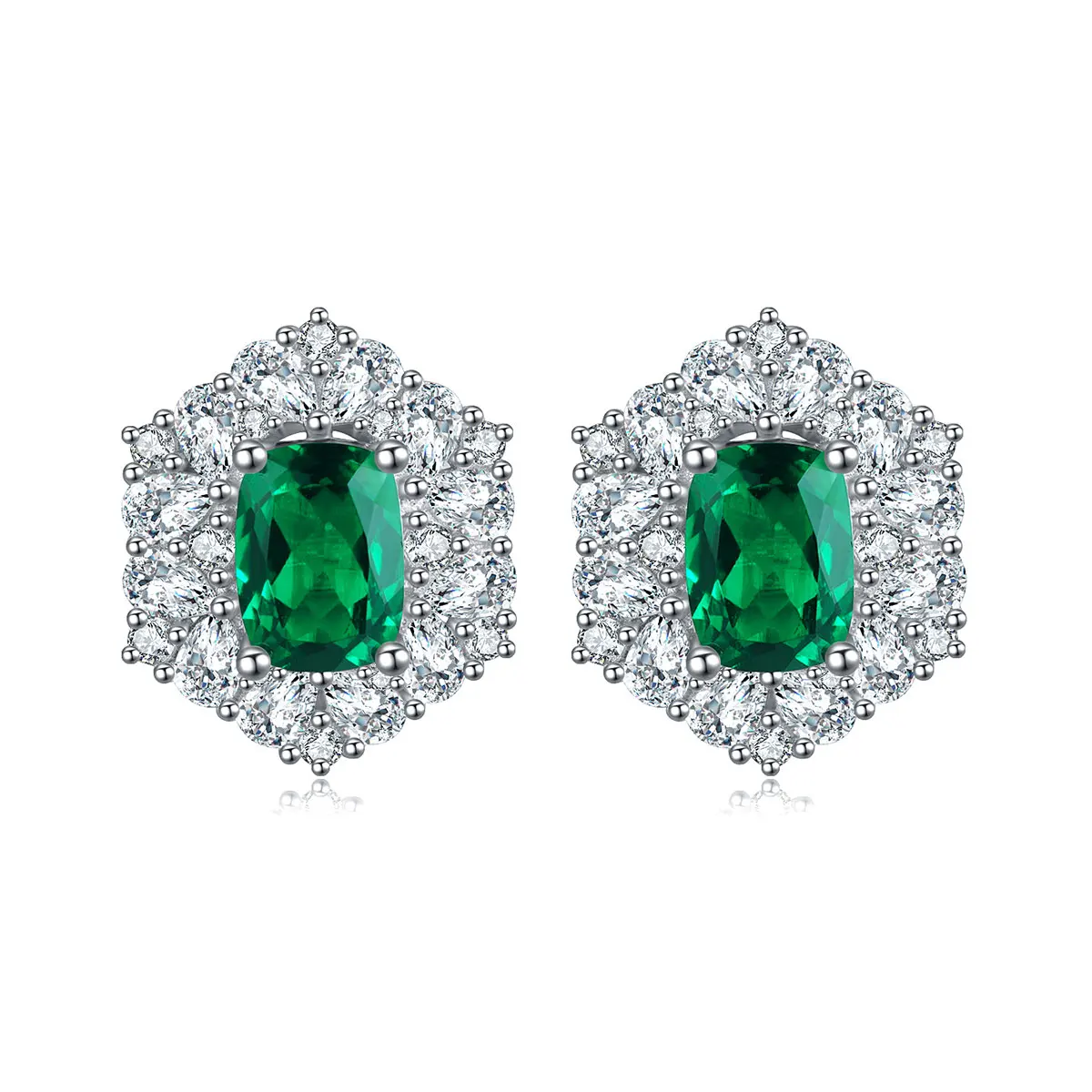 

Anster jewelry certificated lab grown emerald jewelry stud 1.33ct sterling plate 925 silver earring, Green