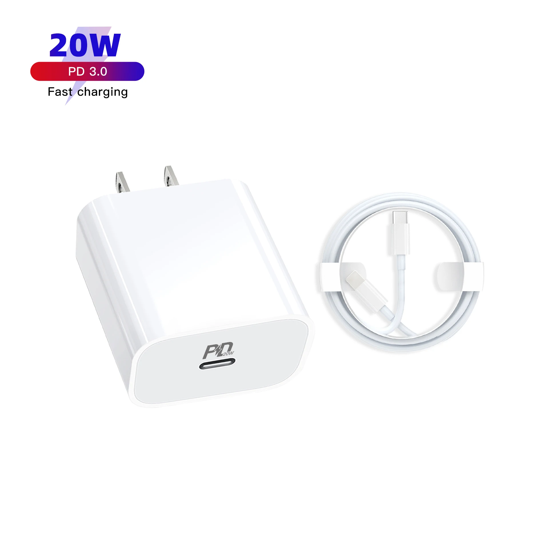 

original 20w Usb-c Power Adapter Fast charging Pd Charger with Usb type C Cable 20w Charger For Iphone 12, White black