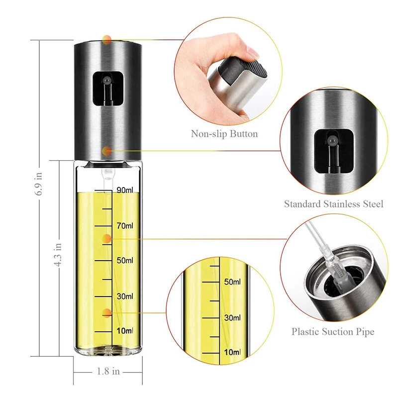 

Custom Glass Spray Bottle Bbq Stainless Steel Olive Oil Sprayer Set For Cooking With Cleaning Brush & Funnel