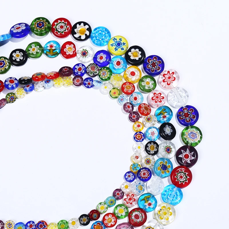 

Wholesale Mixed Flat Heart Round Flower Millefiori Glass Loose Beads DIY Jewelry Making Spacer Bead, Pciture