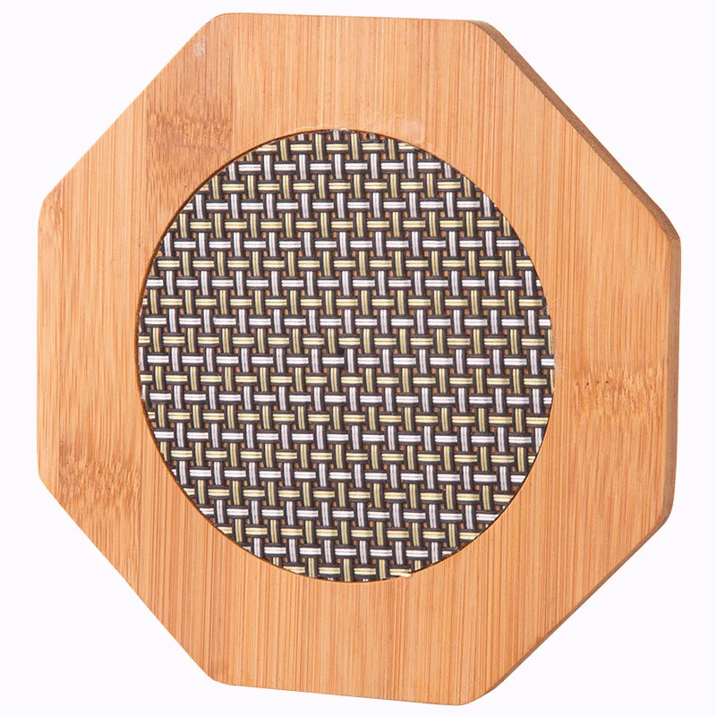 

Natural Bamboo Hollow With Stainless Steel Bottom Large Pot Table Mat, Trivet, Coasters, Bamboo color