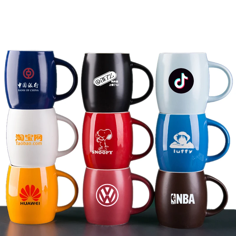 

red blue polychrome printed coffee mugs wholesale engrave personalized custom logo plain white coffee cheap ceramic mug MOQ1, Black white