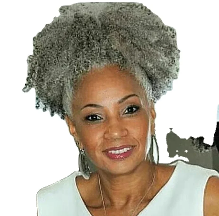 

Short kinky Gray Ponytail hair extension women hair toupee,afro grey wig kinky hair ponytail drawstring hairpiece