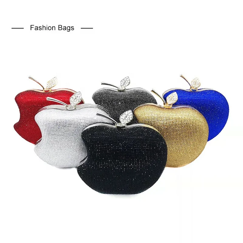 

2022 New Crystal Apple Shape Evening Bag Female Luxury Clutches Wedding Diamond Beaded Bag Rhinestone Party Bags