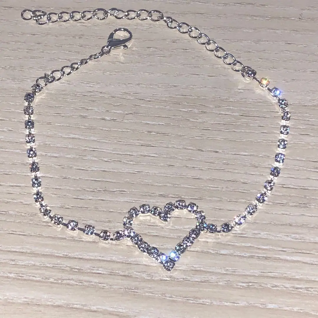 

Wholesale 2020 Fashion Bling Bling Full Crystal Heart Shape Anklet For Girls, Gold silver