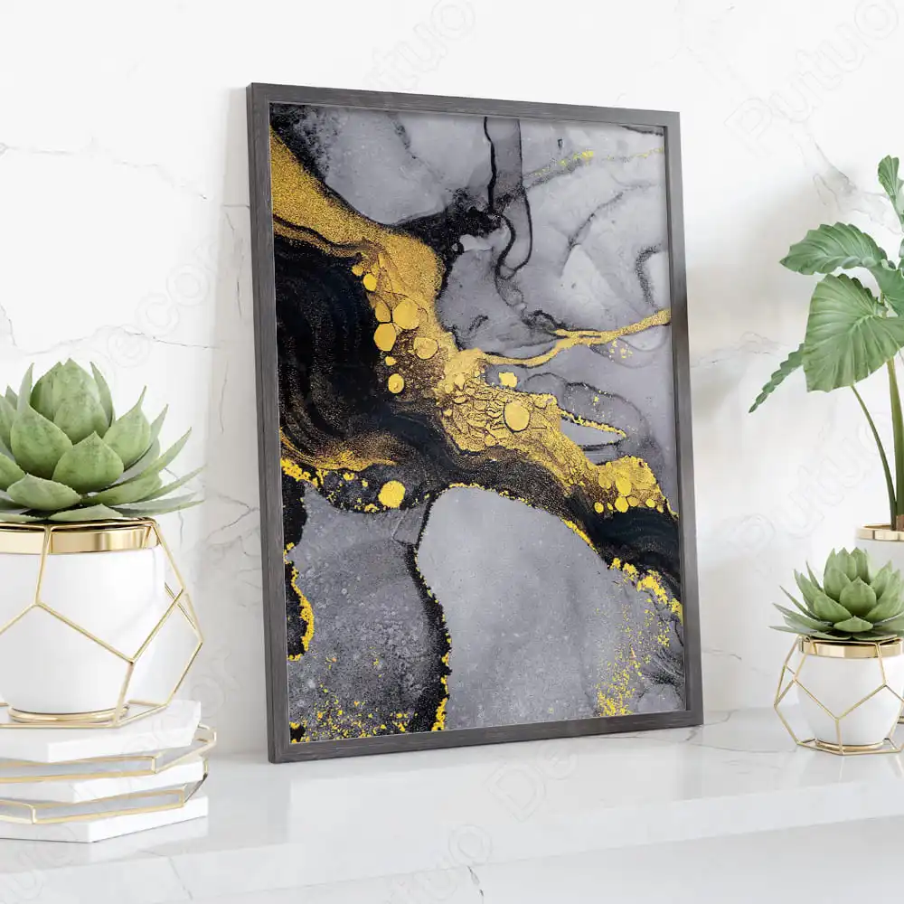 

Putuo Decor Black Gold Marble Texture Wall Art Painting Abstract Modern Canvas Poster Home Living Room Decor