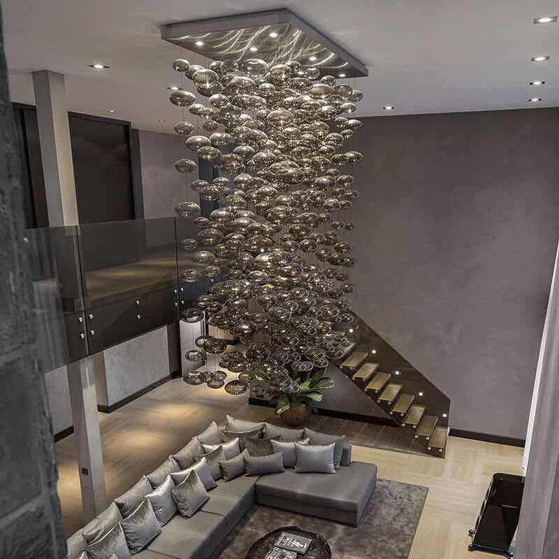

Modern Ceiling Light LED Lights Smoke Grey Blown Glass Bubble Chandelier Light for Living Room