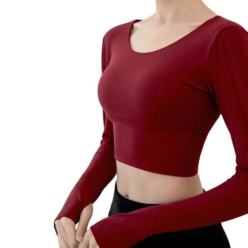 

New Style Beautiful Back Shockproof Sports Bra European And American Sexy Running Fitness Underwear Yoga Long-Sleeved Shirt, As shown