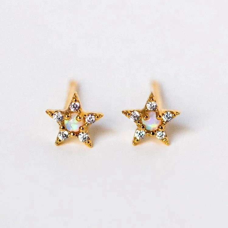 

Fashion 925 Sterling Silver women jewelry delicate dainty cz white fire opal star stud earring, Picture