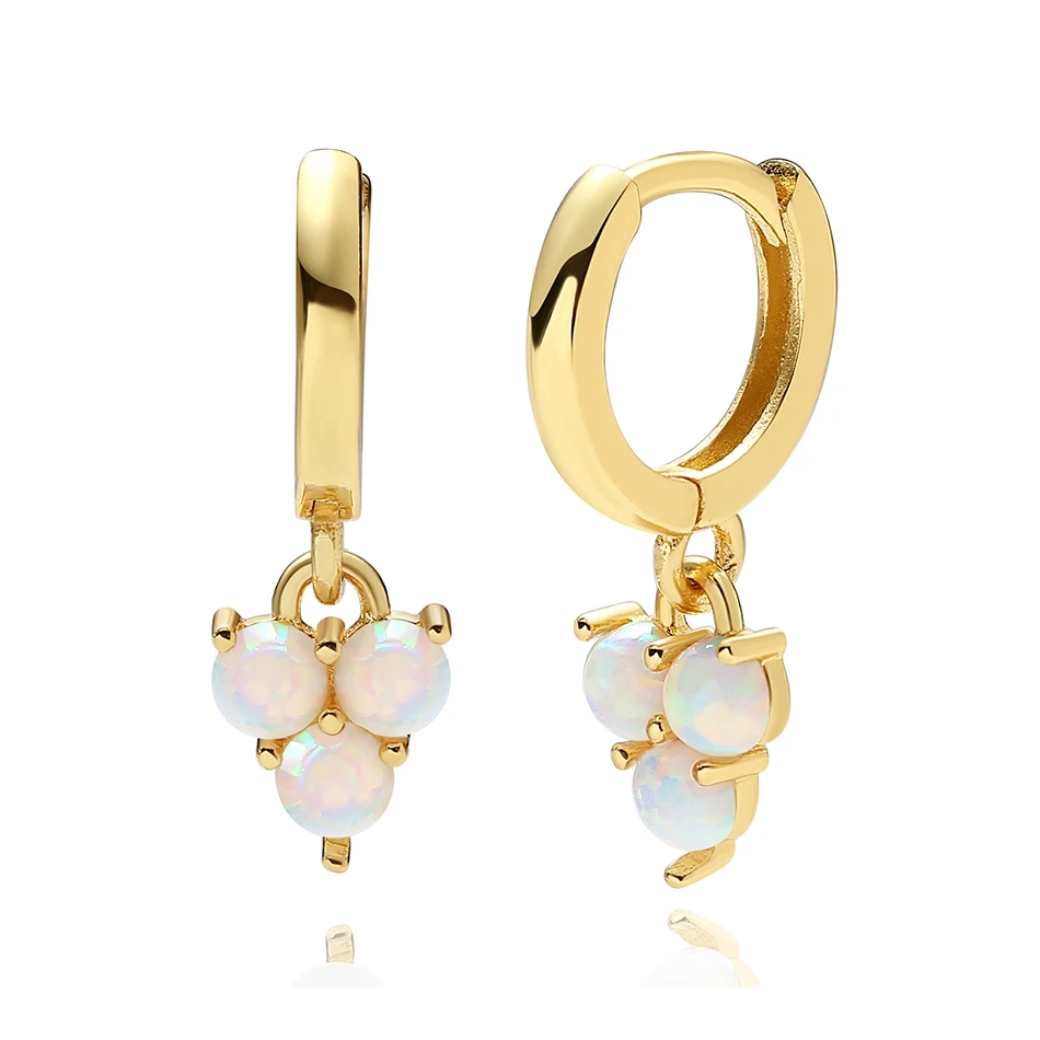 

wholesale minimalist earrings jewelry for Women 925 Sterling Silver Gold Plated Trio Opal Huggie Earrings
