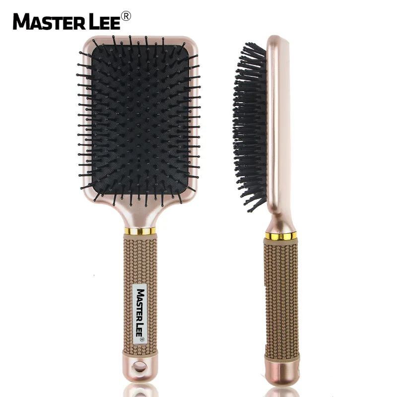 

Masterlee custom logo square paddle hair brush massage comb with soft handle, Gold