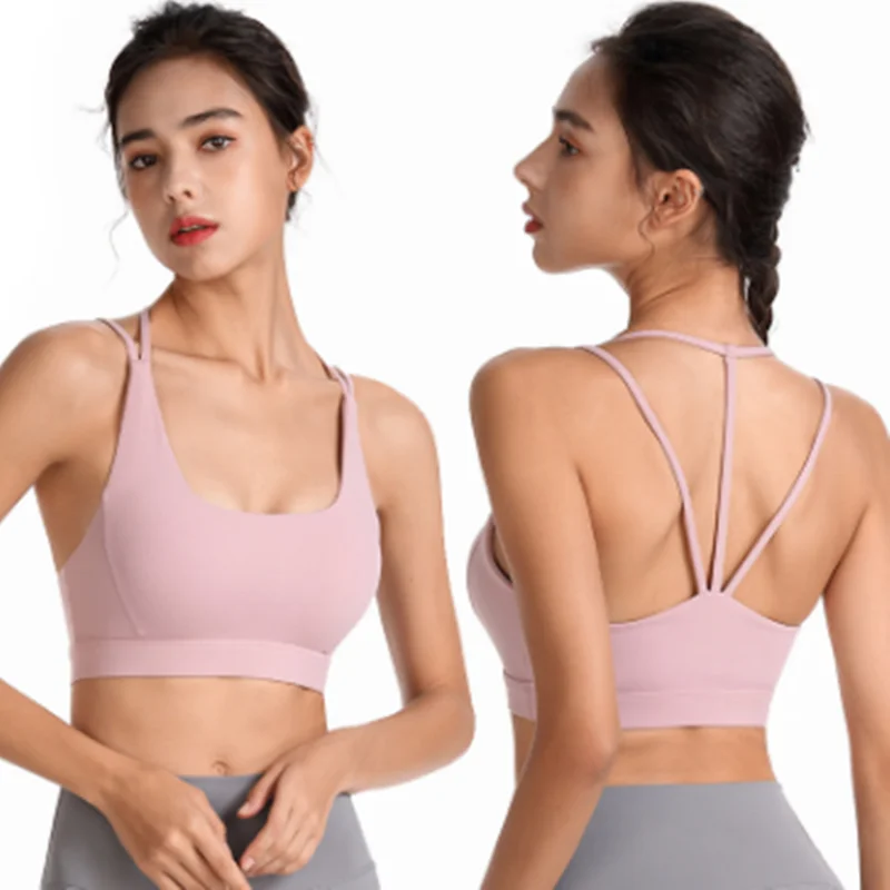 

New hollow back sports bra shockproof Fitness Yoga bra gathers sexy European and American sports underwear