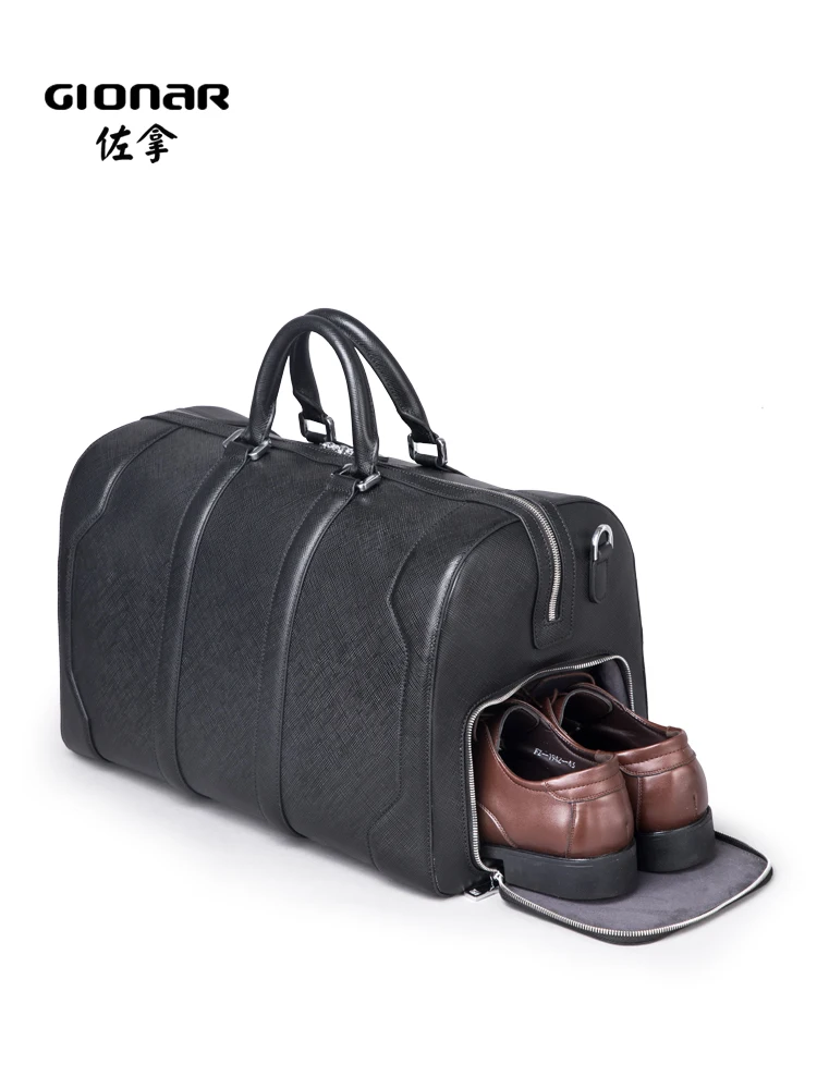 Italian Luxury Top Layer Leather Duffel Bag Waterproof Winter Gionar Brand Black Leather Travel