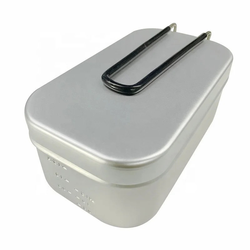 

Wholesale Japanese stainless steel handle reinforced scale camping kitchen box portable aluminum mess tin